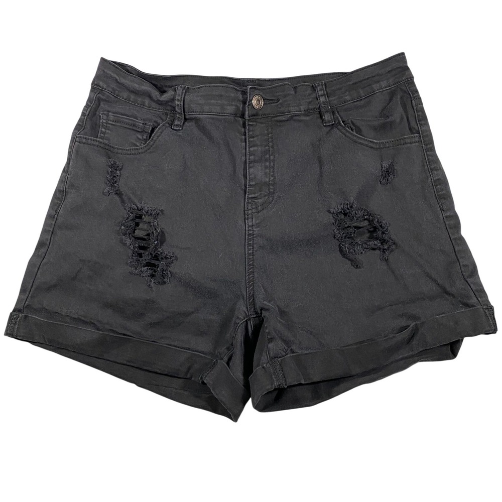 Cunlin Distressed Denim Shorts Womens XL Black High Waisted Shredded Jean Shorts